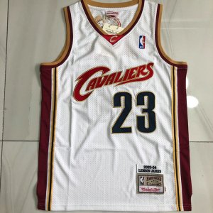 Maillot de Basket #23 Lebron James Cleveland Cavaliers M&N 2008-09 Blanc